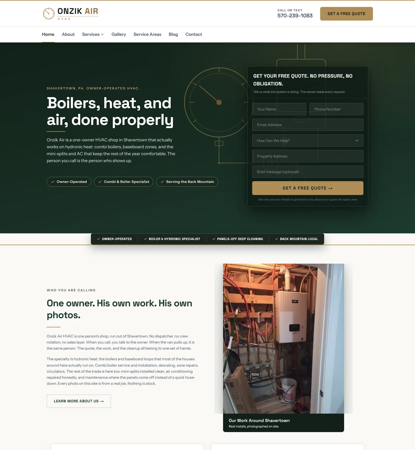 Onzik Air HVAC live homepage