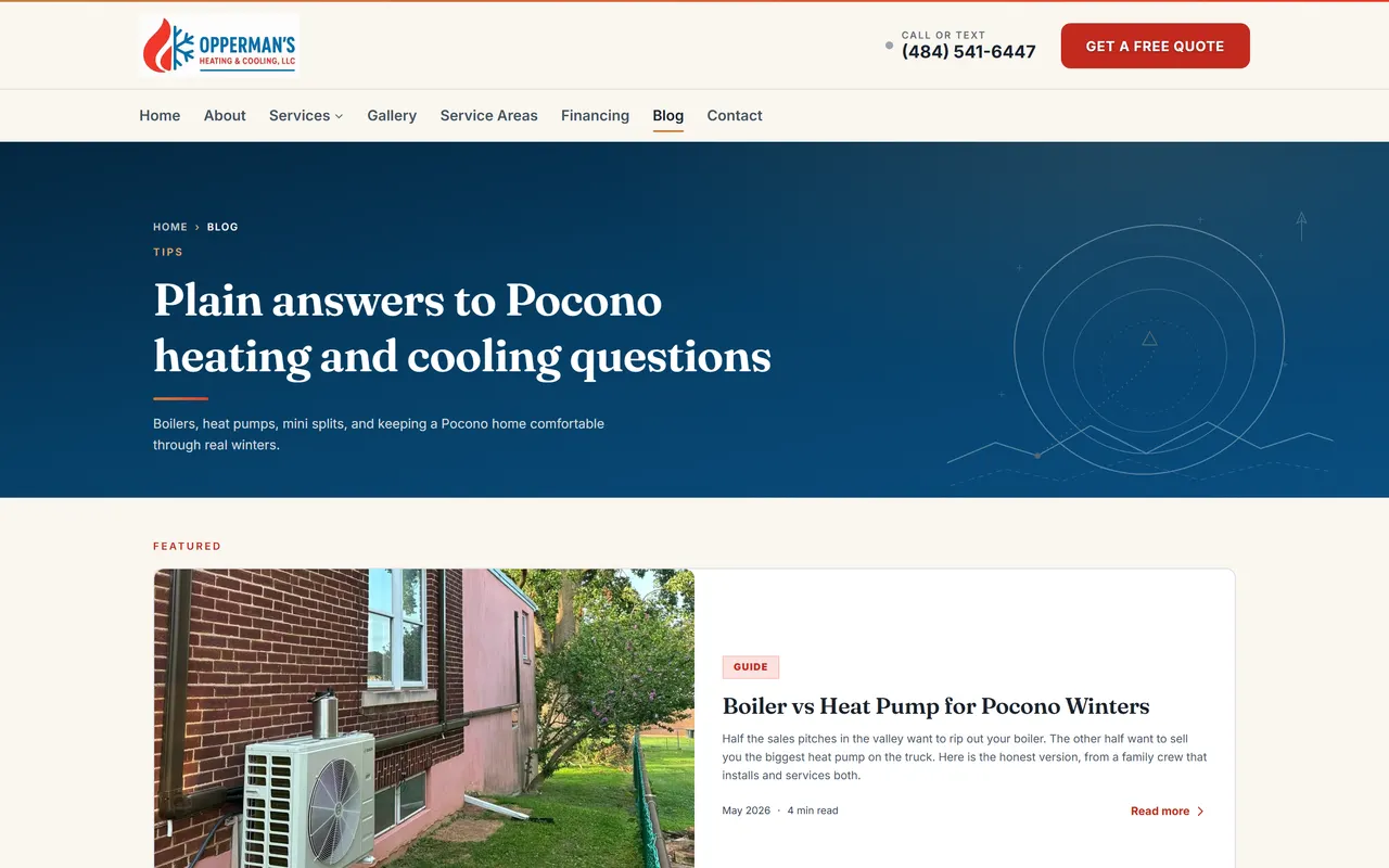 Blog page of the Opperman's Heating & Cooling website