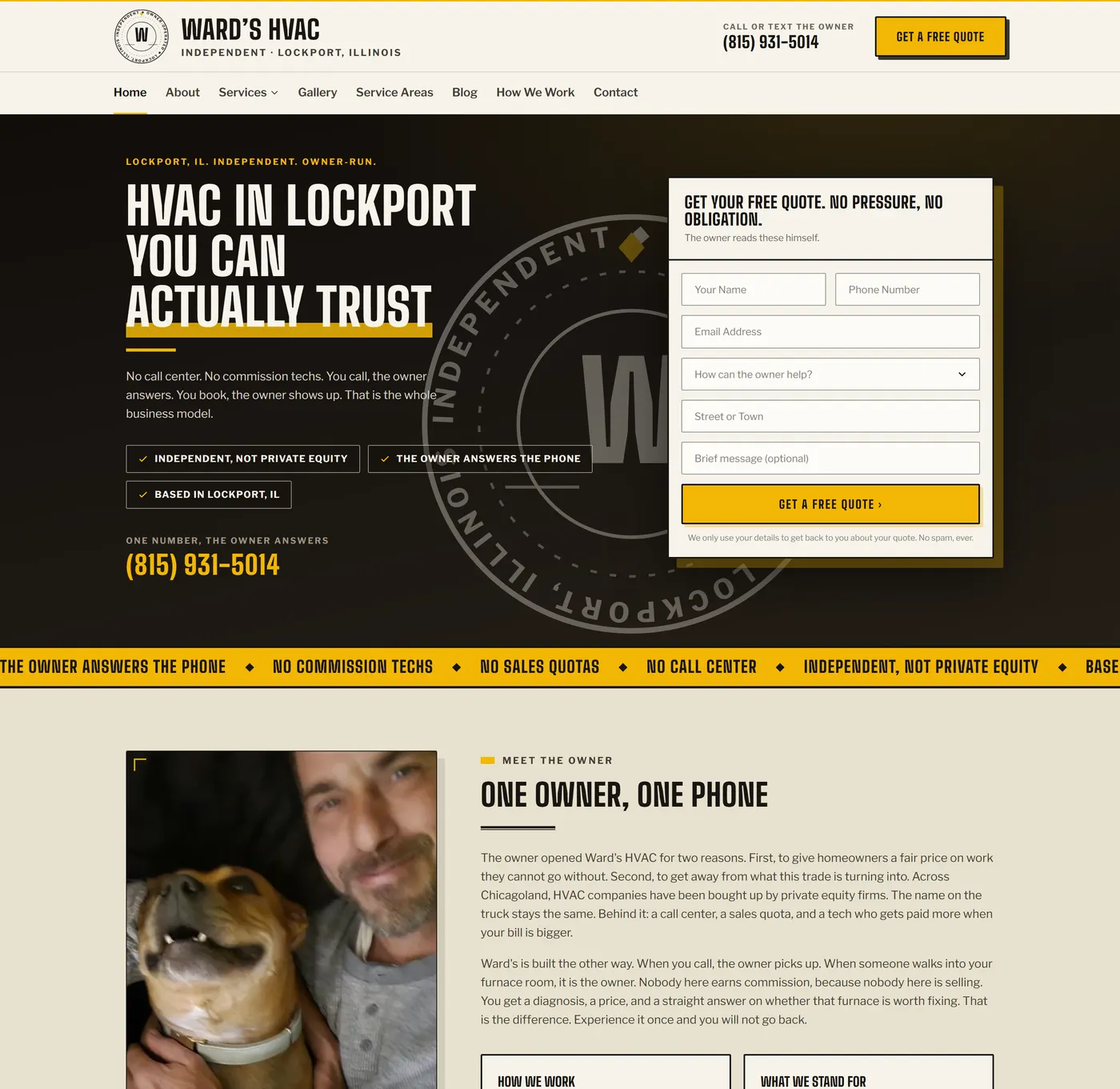 Ward's HVAC live homepage