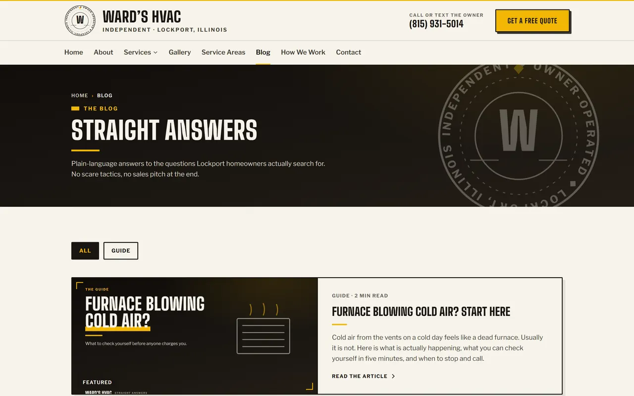 Blog page of the Ward's HVAC website