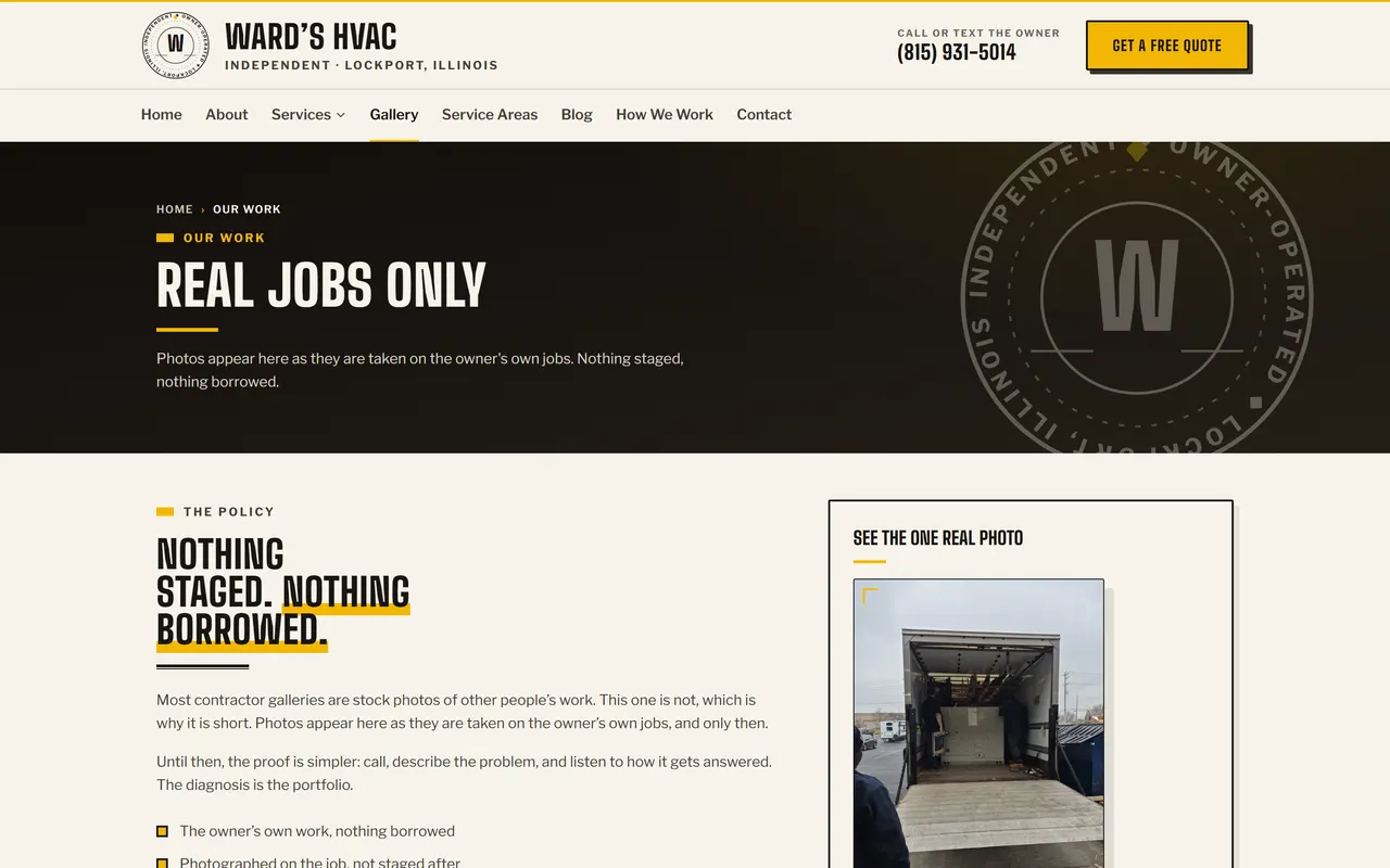 Gallery page of the Ward's HVAC website